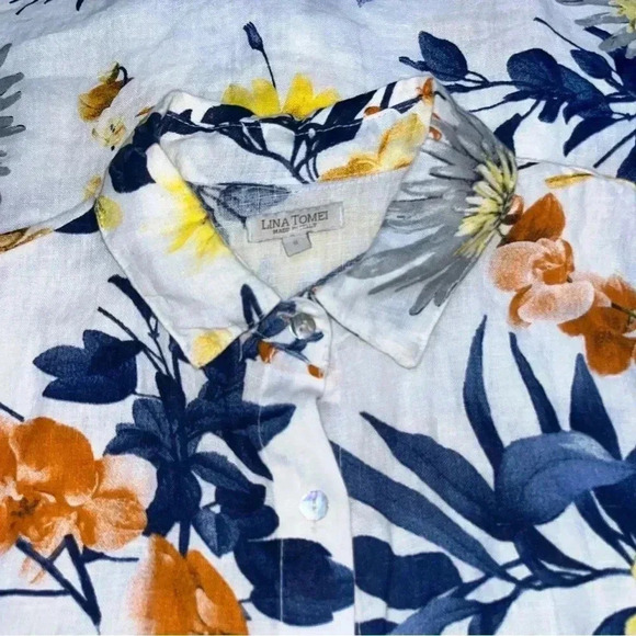 Lina Tomei 100% Linen, made in Italy, sleeveless, shirt dress. Knee length ❤️ - Picture 4 of 9